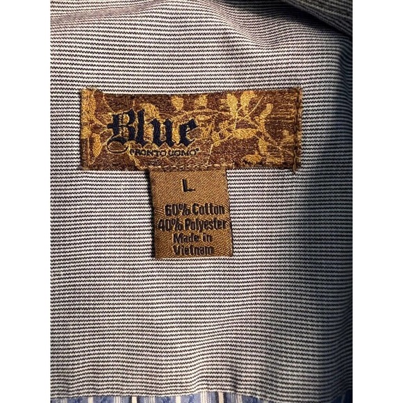 BLUE Pronto Uomo Mens Button‎ Up Shirt Striped Long Sleeve Spread Collar L - Picture 5 of 8